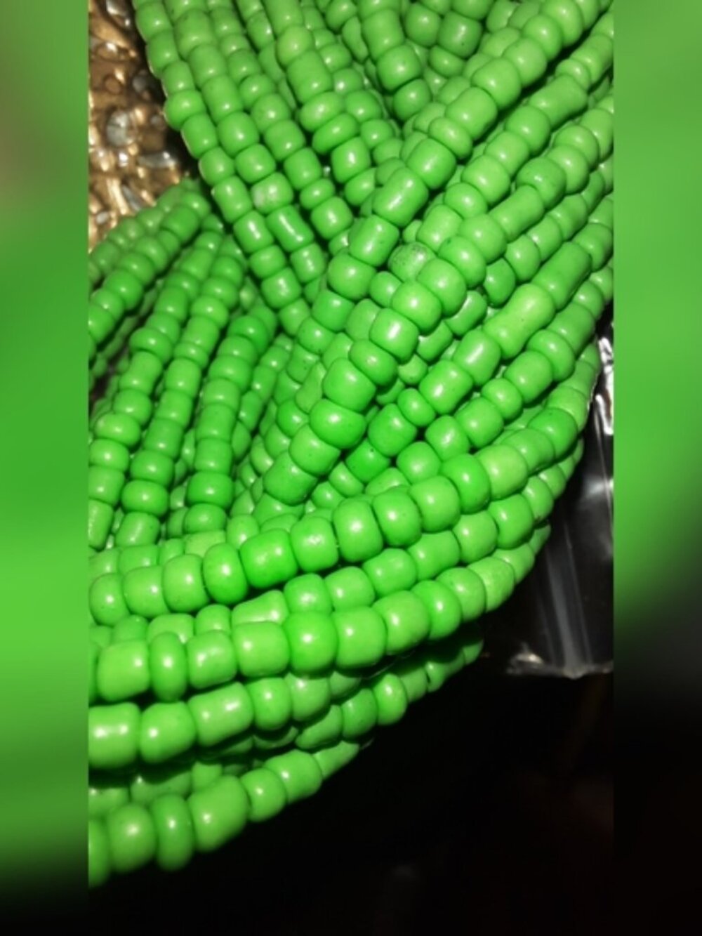 green braided multistrand seed bead necklace 70s 80s chunky boho